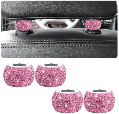Dailygoody - Diamond Crystal Car Seat Headrest Rings - Bling Interieur Decoratie - Pink - Auto Accessoires - Universeel - Voor elk voertuig