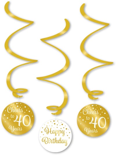 Q2P - 40 Jaar Versiering - Slingers - Verjaardag Versiering - Decoratie - Wit & Goud - Hangdeco - 3 Stuks