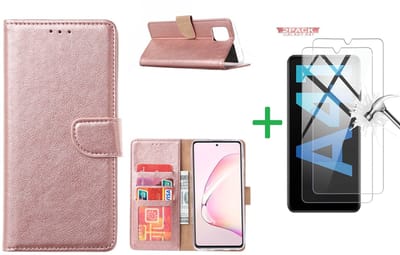 Hoesje Geschikt Voor Samsung Galaxy A41 Boek hoesje + 2X Screenprotector Rose Goud