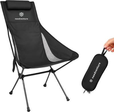 needventure® Campingstoel - Visstoel - Vouwstoel - Opvouwbaar - Inklapbaar - Lichtgewicht - Hoge Neksteun - Zwart