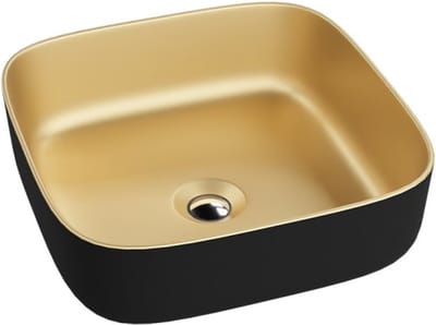 LAVITA GALERA MINI 390x390 - Vierkante opzetwastafel - Goud zwart mat - Keramische waskom zonder kraangat