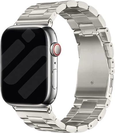 Strap-it Stalen schakel band - Geschikt voor Apple WatchSeries 1/2/3/4/5/6/7/8/9/10/11/SE/SE2/SE3/Ultra (2) - Titanium kleur - Metalen band met RVS vlindersluiting - RVS iWatch bandje voor grote maten: 44mm / 45mm / 46mm / 49mm