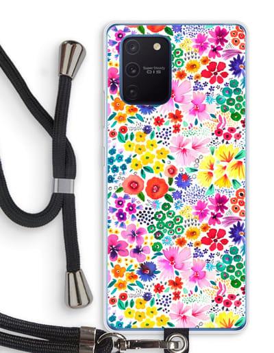 Case Company® - Hoesje met koord geschikt voor Samsung Galaxy Note 10 Lite hoesje met Koord - Little Flowers - Telefoonhoesje met Zwart Koord - Bescherming aan alle Kanten en Over de Schermrand