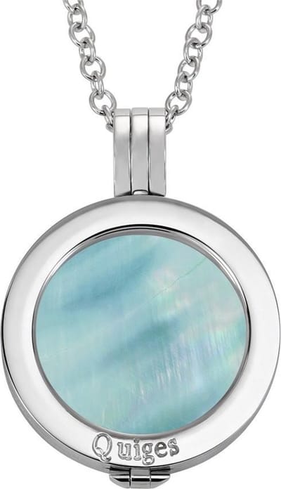Quiges - Munthouder met Ketting en Munt 25mm Schelp Lichtblauw - RVS Zilverkleurig - EPRHZ112