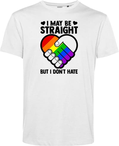 T-shirt I May Be Straight | Gay pride shirt kleding | Regenboog kleuren | LGBTQ | Wit | maat XS
