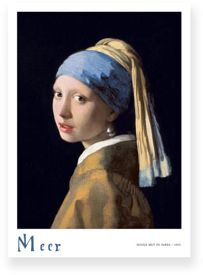 Poster 20x30 cm - Meisje met de Parel - Johannes Vermeer - Oorring - Blauw - Geel - Wit - Klassiek - Portret - Muurdecoratie - Wanddecoratie