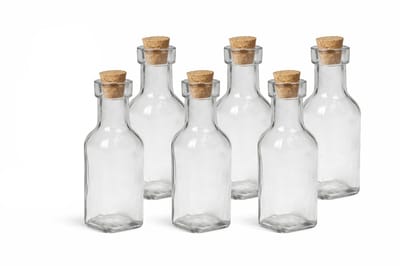 Set van 6 Glazen Flesjes 180 ml – Met Kurken Dop – Decoratief & Herbruikbaar – Voor Olie, Kruiden, DIY Cadeautjes, Bruiloft Bedankjes & Keukenopslag – Transparant Glas