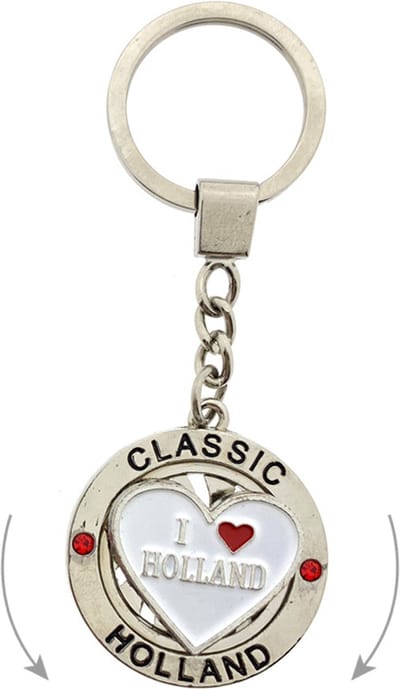 Sleutelhanger mono spinning i love Holland hart wit