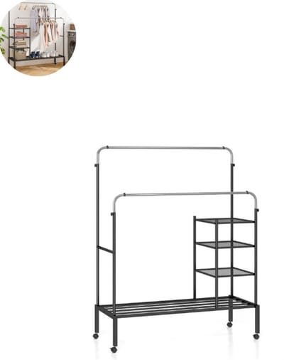 Open Kledingkast - Slaapkamer - Kledingkasten - Ladekasten - Kledingrek - Dressing Kasten - Organizer - Staal - Zilver