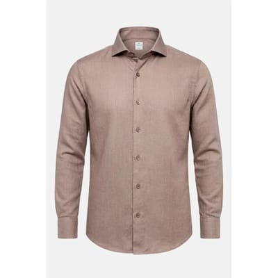 Vercate - Heren Lange Mouwen Overhemd - Bruin / Beige / Khaki - Slim-Fit - Linnen Katoen- Maat 39/M