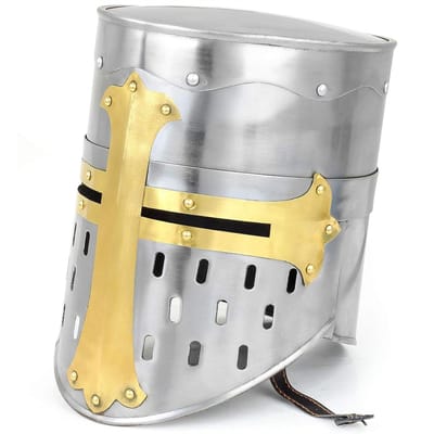 Ridderhelm Tempelier - Crusader Helm Spartaans - Historische Re-enactment - Afgeplatte Bovenkant Geklonken - Gratis Maat - Zilver