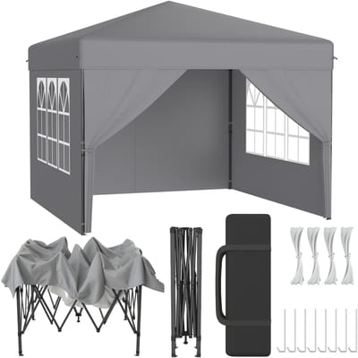 POP-UP Partytent Tuinpaviljoen 2,5x2,5 m – Inklapbaar Paviljoen met Zijwanden – UV- en Spatschermend – Inclusief Draagtas – Grijs