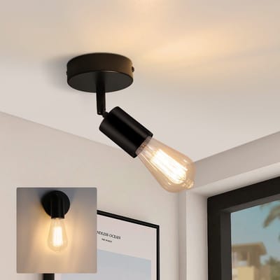 NETTLIFE Opbouwspot - zwart - E27 Fitting - Metaal - 350° draaibar Plafondspot - Vintage Keukenlamp - Max. 40W - voor Slaapkamer | Hal | Woonkamer - L 9cm-excl. lichtbron