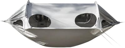 Dubbele Hangmat - Kampeerhangmat Buiten - Ontspannen in Natuur - Met Muggennet - 270 x 140 cm - Zilver