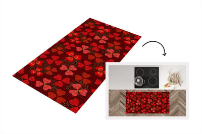 Keukenloper 120x60 cm - Keukenmat vinyl Patroon - Klaver - Rood - Keukenmatten loper - Keuken vloerkleed tapijt