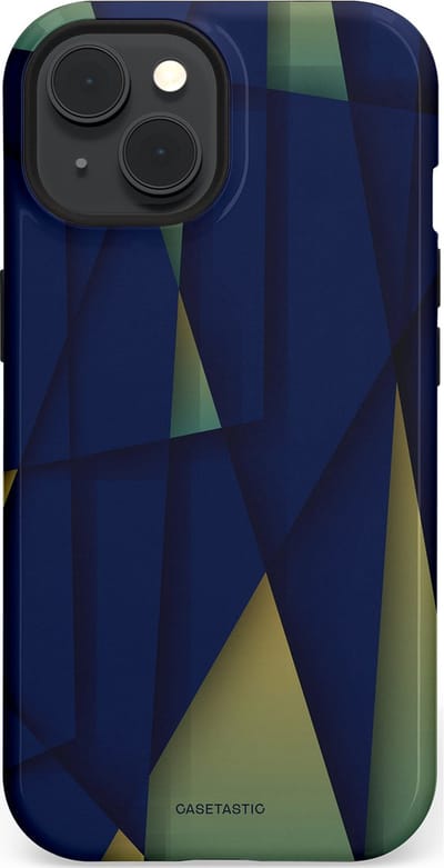 Casetastic Hoesje Geschikt voor Apple iPhone 15 Magsafe - Stijlvolle Beschermende Duo-layer Case - Blauwgroene Driehoeken