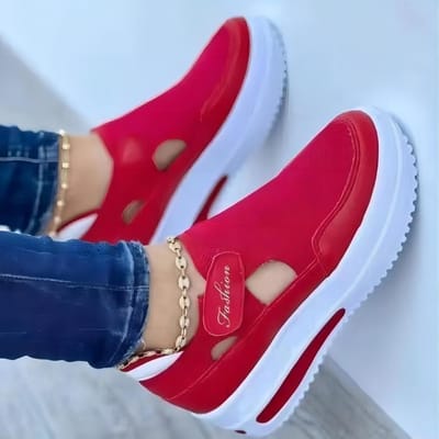 Chaussures femmes baskets femme chaussures décontractées été nouveau respirant maille dames chaussures de Sport vulcanisé femmes plate-forme sandales 38 red