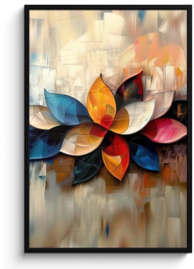 Poster in lijst - Fotolijst 80x120 cm - Posters - Bloem - Abstract - Kleurrijk - Bladeren - Posterlijst zwart - Decoratie - Wanddecoratie woonkamer - Muurdecoratie slaapkamer