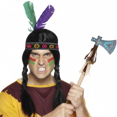 Indianen verkleed accessoires set - Veren tooi en tomahawk bijl - met ornamenten - voor volwassenen