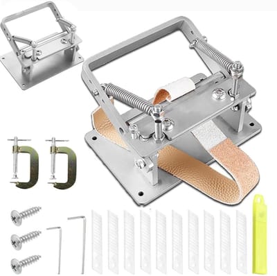 Dailygoods- Lederscheermachine Roestvrij Staal - Handmatige Leren Dunschiller - Lichtgewicht - 10 Verwisselbare Messen - 3 Bevestigingsschroeven - Voor Lederbewerkingen - Leerstripper