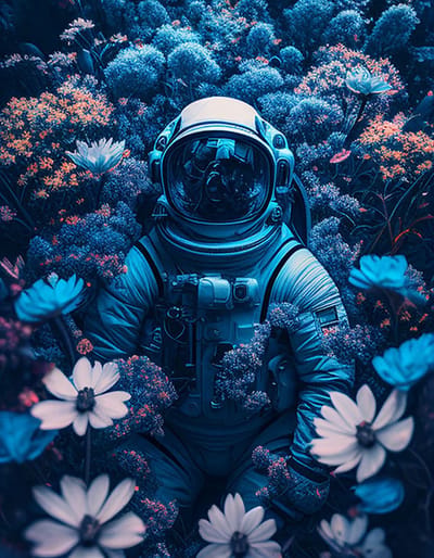 AI - Woondecoratie - Poster - Astronaut - bloemen - 08 - 40 x 50 cm