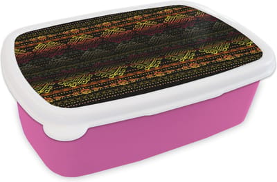 Broodtrommel Roze - Lunchbox - Brooddoos - Afrika - Patronen - Abstract - 18x12x6 cm - Kinderen - Meisje