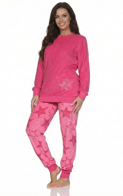 Normann dames badstof pyjama met lange mouwen in sterrendesign – ook in grote maten