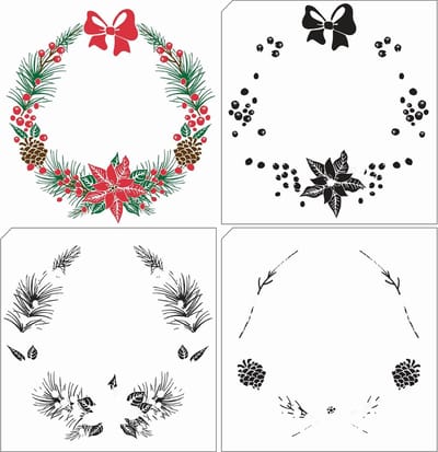 LCS005 Nellie Snellen clearstamp - Christmas wreath - layered stamp - laagjes stempel - kerst krans conifeer takjes en besjes