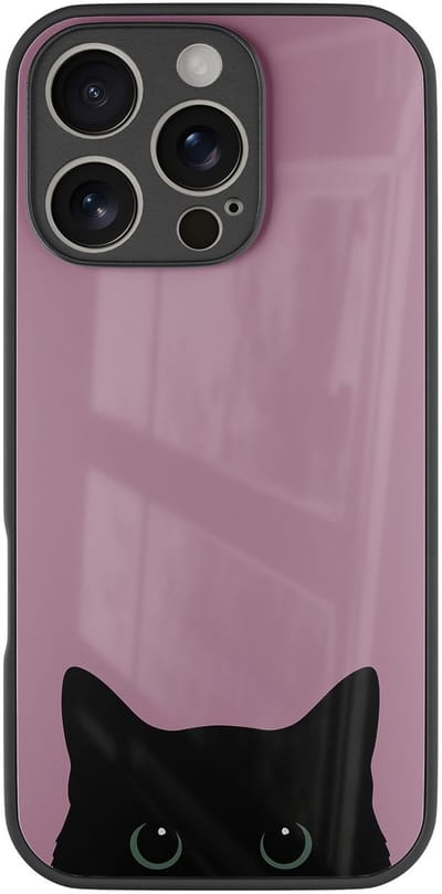 Hoesje geschikt voor iPhone 16 Pro - Zwarte kat - Luxe Hard Case - Print - Zwart, Roze - Mooie Telefoonhoesjes