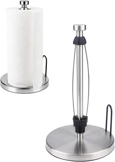 SnelShoppen - Keukenrolhouder Staand Roestvrij Staal - Zilverkleurig - Antislip Voet - Verticale Papieren Rolhouder voor Keuken en Badkamer - Ruimtebe