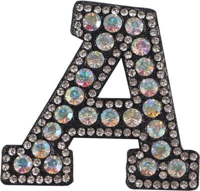 Strass Applicatie Alfabet Letter - 4,5 CM hoog - A t/m Z - Letter A - Zwart met witte stenen - Niet strijkbaar