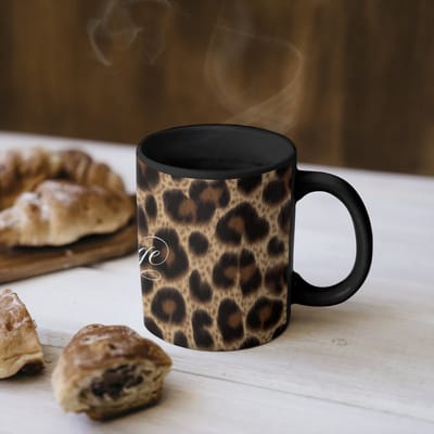 Magische Mok - Foto op Warmte Mokken - Koffiemok - Luipaardprint - Bruin - Courage - Sierlijk - Magic Mok - Beker - 350 ML - Theemok - Mok met Tekst