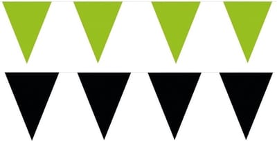 Feest versiering punt vlaggetjes pakket - 200 meter - groen en zwart - slingers / vlaggenlijnen - kunststof - buiten/binnen