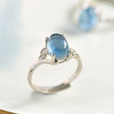 Originele Designer Aquamarijn Edelsteen Ringen Voor Vrouwen Lichte Luxe En Exquise Fris Transparant Blauwe Koppelring Fijn Sieraden resizable gray