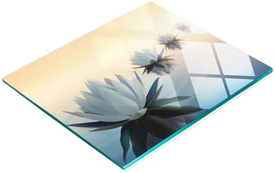 Gehard multifunctioneel decoratief bord van glas met lotusbloemen, 60x52 cm