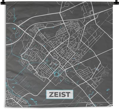 Wandkleed - Wanddoek - Plattegrond - Zeist - Grijs - Blauw - 90x90 cm - Wandtapijt - Stadskaart