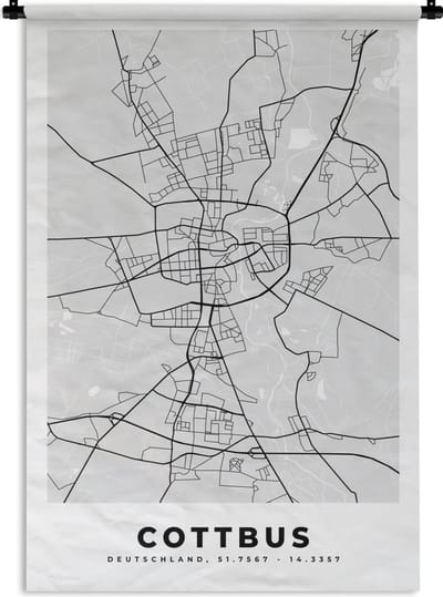 Wandkleed - Wanddoek - Cottbus - Kaart - Stadskaart - Duitsland - Plattegrond - 120x180 cm - Wandtapijt
