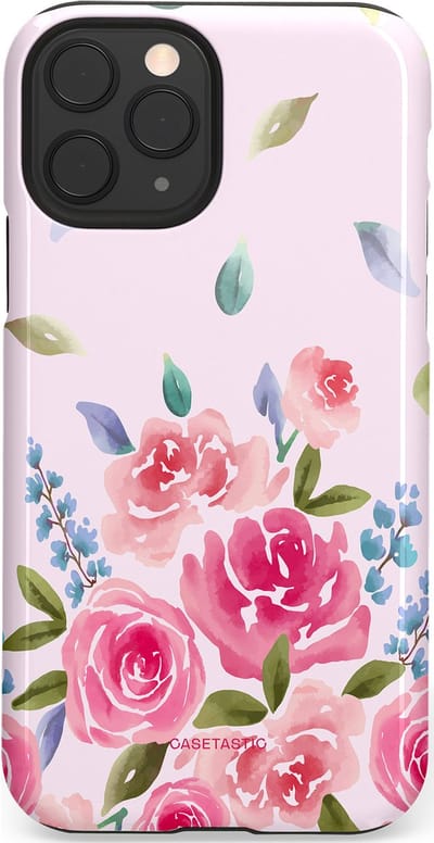 Casetastic hoesje geschikt voor Apple iPhone 11 Pro - Dubbellaagse bescherming - Aquarel Bloesem - Fashion Case - Lichtroze Lila Saliegroen