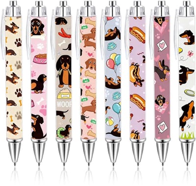 Dailygoods - 8 Stuks Zwarte Balpennen met Teckelpatroon - Hoogwaardig Schrijfgereedschap