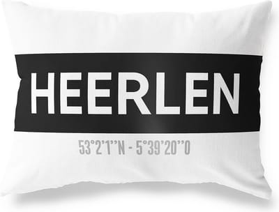 Tuinkussen HEERLEN - LIMBURG met coördinaten - Buitenkussen - Bootkussen - Weerbestendig - Jouw Plaats - Studio216 - Modern - Zwart-Wit - 50x30cm
