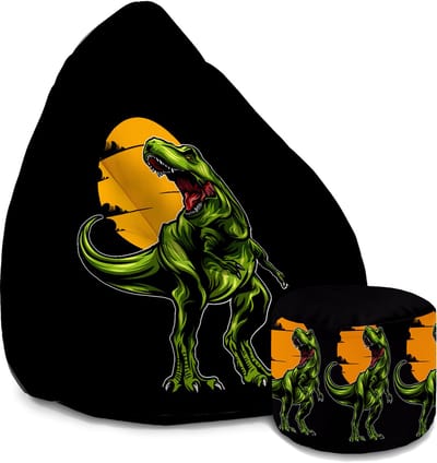 DreamRoots Velvet Zitzak voor Volwassenen – Luxe Beanbag met Voetsteun en Afneembare Hoes – Inclusief Vulling – 80x80x120 cm - Wild Dinosaur