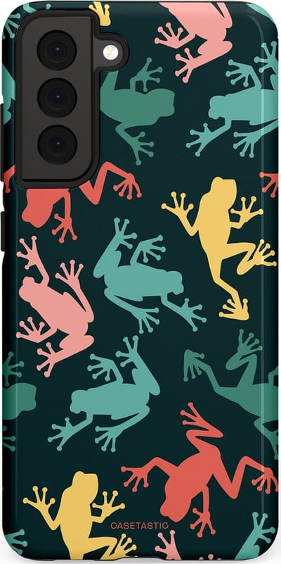 Casetastic Hoesje Geschikt voor Samsung S21 FE - Stijlvolle Beschermende Duo-layer Case - Regenwoud Kikkers