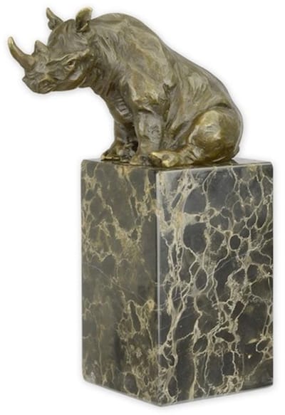 Brons beeld | Zittende neushoorn | Art Deco