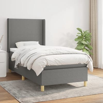 vidaXL - Boxspring - met - matras - stof - donkergrijs - 90x190 - cm