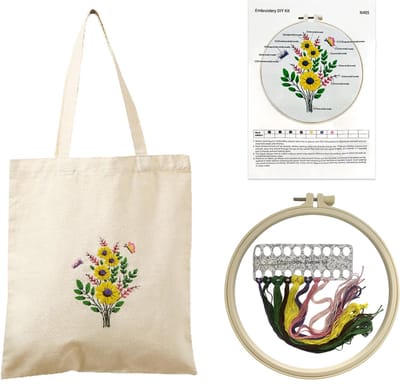 Borduurset voor volwassenen, borduurset met stoffen tas, borduurframe, gekleurd garen en gereedschap, geschikt voor beginners en borduurliefhebbers