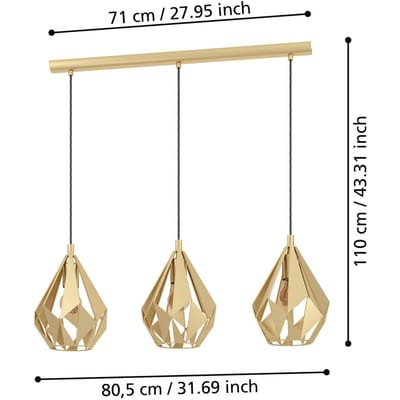 EGLO Carlton Hanglamp - E27 - 80,5 cm - Goud - Staal
