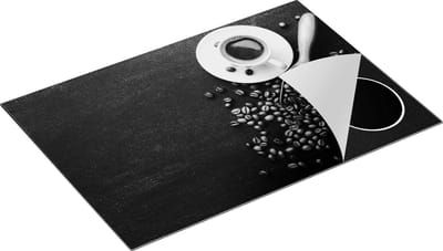 Chefcare Inductie Beschermer Kopje Koffie met Koffiebonen - Zwart Wit - 75x50 cm - Afdekplaat Inductie - Kookplaat Beschermer - Inductie Mat