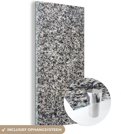 MuchoWow® Glasschilderij 60x120 cm - Schilderij acrylglas - Graniet - Industrieel - Design - Grijs - Foto op glas - Schilderijen