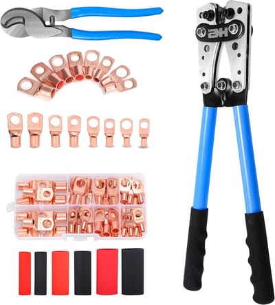 Krimptang Set - Draadkrimper Kabeltang - Batterij Kabels Krimpen - Draaibare Krimpkaak - 10-1 AWG - Zwart