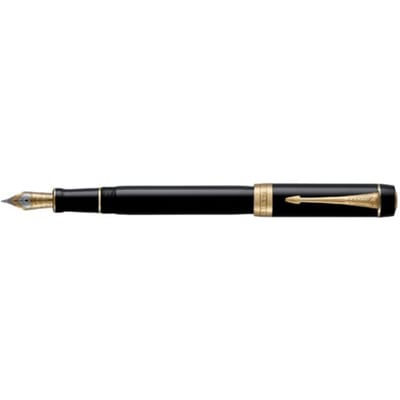 Parker Duofold Centennial Fountain Pen | Klassiek zwart with Goud Trim | Fine Solid Goud Nib | Zwart Inkt and Convertor | Premium Gift Box